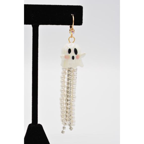 Betsey Johnson Ghost Earrings Halloween Glow In The Dark Dangle Pearl NWOT BinAO - Picture 7 of 12
